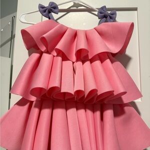 Pink Ruffled Dress with Purple Bow Straps - Worn Once, Formal Party Dress | 3T